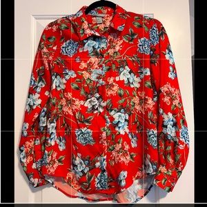 Red with floral H&M blouse. Size 2. Fits more like a 4-6